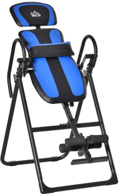 Inversiebank Opvouwbaar Zwaartekrachttrainer met Beweegbare Wielen & Verstelbare Rugleuning - Metaal ABS Zwart Blauw - 132x71x145 cm - Tot 110 kg