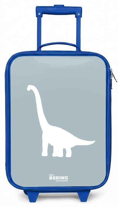 NoBoringSuitcases.com® - Kinderkoffer blauw - Kindertrolley jongen - Blauw met Brachiosaurus dino - Koffer kind lichtgewicht - Reiskoffer trolley voor kinderen - Koffertje met lichtgevende wieltjes - Rolkoffer