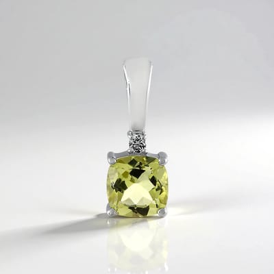 Cavill - 925 Sterling Zilver Geplatineerd - Zilveren Hanger met 1,405 ct Limoenkwarts en Witte Topaas 0,038 ct - Elegant Antiek Kussen