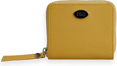 SCOTCH & SODA Leren Kaarthoes Leather Bill Fold Zip Wallet Sunset Yellow Geel