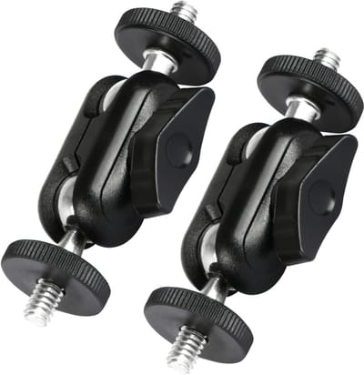 Dubbele Kogelkop Adapter met 1/4 Inch Schroef voor Camera, Monitor en Videolamp (2 stuks)