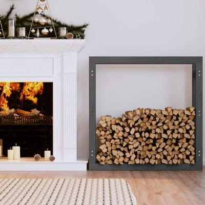 Houtrek Open Haard - Houtopslag Rek - Haardhout Opslaan - Massief Grenenhout - 100x25x100 cm - Grijs