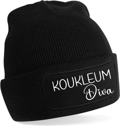 Beanie/ Muts KOUKLEUM Diva- kleur zwart- 1 maat. Ski muts- ski vakantie outfit- warme muts