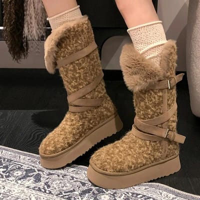 Designer Dames Hoge Laarzen Platte Schoenen Platform Warme Katoenen Schoenen Mode Sneeuwlaarzen Korte Pluche Sport Winter Dames Laarzen 40 brown