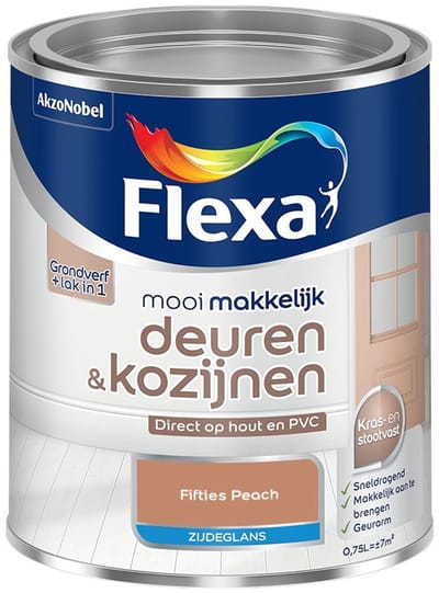Flexa - Mooi Makkelijk Deuren & Kozijnen Zijdeglans - Fifties Peach - Mengverf - 750 Ml