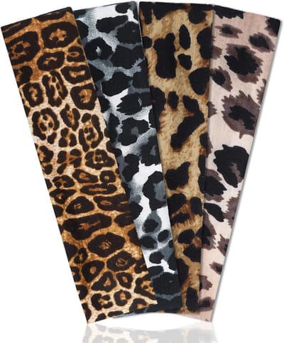 Zomer Haarbanden voor Dames - 4 Stuks Elastische Haarbanden met Luipaardpatroon voor Yoga, Hardlopen en Fitness