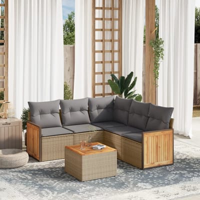 vidaXL - 6-delige - Loungeset - met - kussens - poly - rattan - beige