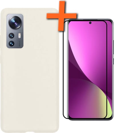 Hoes - Met Screenprotector - Geschikt voor Xiaomi 12 - Sterk & Shockproof - Back Cover - Siliconen Case - Telefoon Hoes - Wit