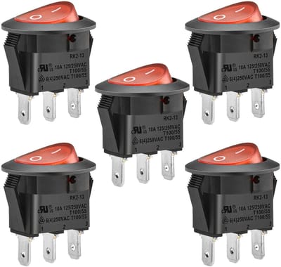 Dailygoody - Rode Rockerschakelaar - On/Off - 10A 250V - Geschikt voor Paneelmontage - Schakelaar - Set van 5