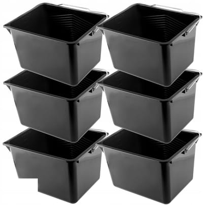 KADAX Verfemmer, vierkante kunststof schilderemmer met metalen handvat, stabiele wateremmer met gietrand, voor renovatie, tuin, poetsemmer, rechthoekig, licht (8 l, 6 stuks, zwart)