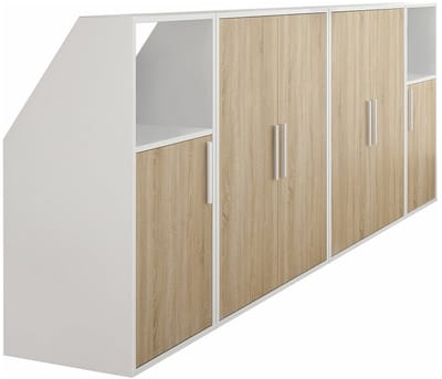 Vente-unique Kast voor onder schuin dak 6 deuren en 2 nissen - Wit en naturel - ADEZIO