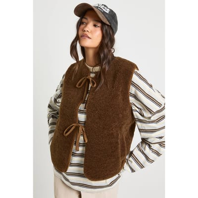boohoo Dames Teddy Tie-detail gilet | Chocolate | Maat: 8