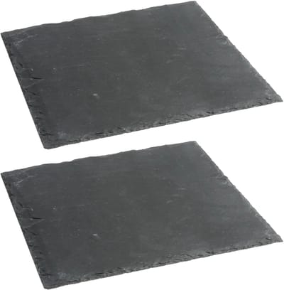 Secret de Gourmet Serveerplankje voor hapjes/fingerfood - 2x - 25 x 25 cm - Leisteen - borrelplank - tapasplank - kaasplank