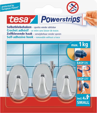 6x Tesa Powerstrips ovale haken chroom small - Klusbenodigdheden - Huishouden - Verwijderbare haken - Opplak haken 6 stuks