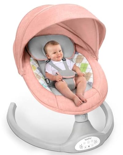 Elektrische babywip met 5 schommelmodi en muziek, veilig en licht, voor baby's van 0-6 maanden
