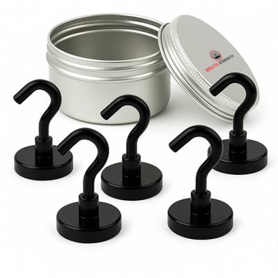 Brute Strength - Super sterke magnetische ophanghaakjes - Zwart - 32 mm - 5 stuks - Ophanghaken - Magneet haakjes - Haak magneten - Sterk magneetjes