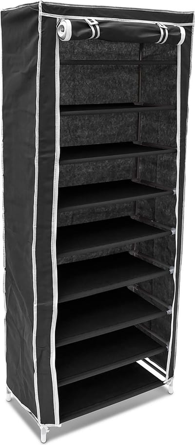 schoenenkast stof - opvouwbaar - 9 etages - 36 paar - 151x60x30 cm - zwart