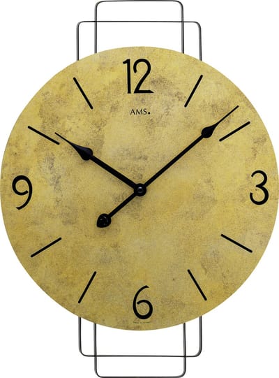 AMS W9689 - Wandklok - Analoog - Overig - Hout - Metaal - Cijfers/Strepen - Geel/Goudkleurig - Zwart