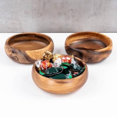 JeiibrZui Natuurlijk Acacia Hout Snackschalen Set - 15x4cm - 3 Stuks - Rund Voor Fruit Noten Decoratie