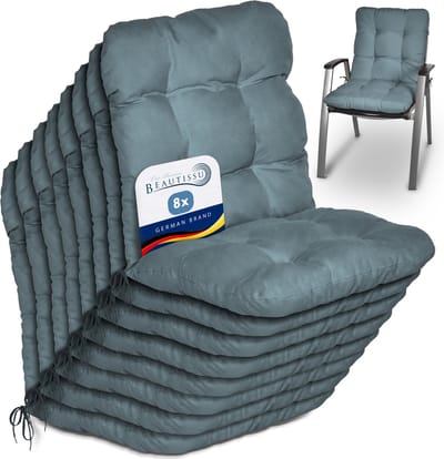 Beautissu Flair NL Stoelkussen Set 8x Lage Rugleuning 100x50x8 cm Duifblauw – Tuinstoelkussen
