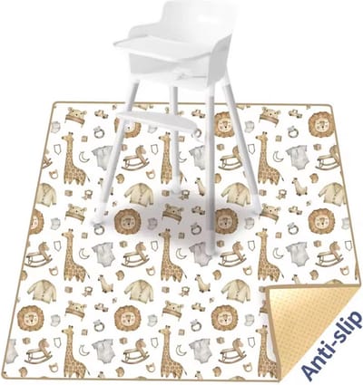 Anti-slip Knoeimat Baby - Leeuw Giraf - Waterproof Mat voor onder de kinderstoel - Eten - Verven - Waterbestendig - 110x110 cm