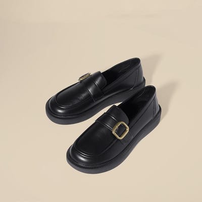 Mocassins à semelles épaisses pour femmes, chaussures simples Mary Jane rétro françaises de printemps et d'été de style britannique, petites chaussures en cuir noires 37 black