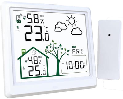 ApexArte® Weerstation Binnen en Buiten - Weerstation Draadloos Binnen Buiten - Weerstation met Buitensensor - Wit