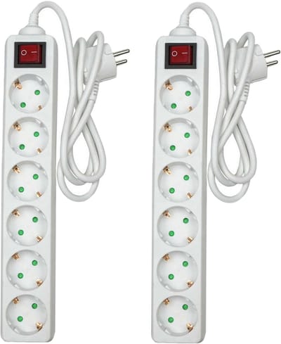Benson Stekkerdoos 6-voudig - 2x - schakelaar - geaard - wit - 100 cm - stekkerdozen - verlengsnoeren