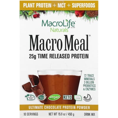 Macrolife Naturals, Macro Meals Ultimate Superfood, Protéines + Superaliments au Chocolat, 10 Sachets, 450 g (15,9 oz)