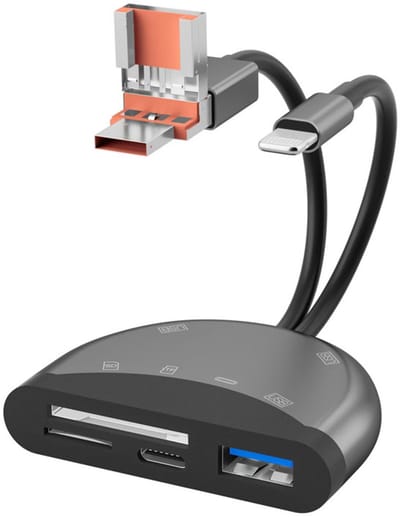 6 IN 1 - 8-Pin + USB-C + USB naar USB + USB-C + Micro-SD (tf) + SD kaartlezer adapter kabel - geschikt voor o.a. iPhone en laptop - multifuncitoneel - zwart