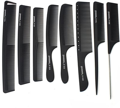 Professionele Antistatische Kamenset voor Kappers - Hittebestendige Carbon Kammen in Zwart/Wit - Set van 8 Stuks voor Perfecte Haarstyling