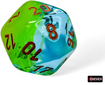 Chessex dobbelstenen set Plasma Green-Teal Luminary 7 stuks oranje cijfers.