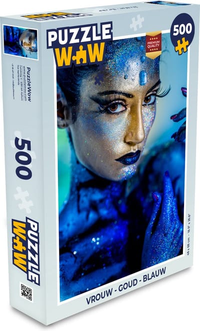 Puzzel Vrouw - Goud - Blauw - Legpuzzel - Puzzel 500 stukjes