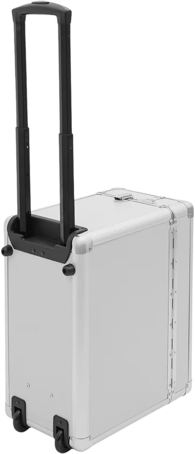 Metalen handbediende archiefkast – Voor kantoor, vergaderingen en beurzen – Mobiele opberg- en transportoplossing met onderste trekstang en wielen – Zakelijke trolley/koffer voor documenten en materialen – Kleur: zilver