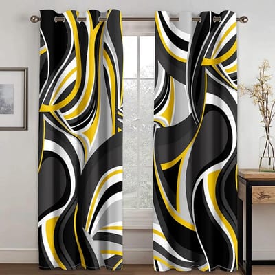 Goedkope Moderne Abstracte Drapering Geel Grijs Geometrisch Spiraal Gordijnen voor Ramen Woonkamer Slaapkamerkamer Decor 2 Stuks cortinas 100W130H(CM)40x51in&rod pocket white