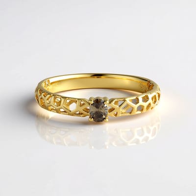 Cavill - Vergulde 925 Sterling Zilveren Ring met I2 Champagne Diamant 0,144 ct - Ovaal Briljant - Luxe Sieraad voor Dames