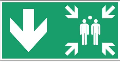 Verzamelplaats pijl beneden sticker - E007 | 15 x 7,5 cm