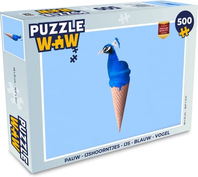 Puzzel Pauw - IJshoorntje - IJs - Blauw - Vogel - Legpuzzel - Puzzel 500 stukjes