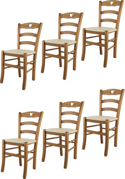 Tommychairs Cuore - Eetkamerstoelen - Set van 6 - Eikenhout - Kunstleer