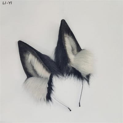 Handgemaakte Wolfshond Oor Haarband Bont Dierenoor Hoofdband Kleurrijke Haarring Kc Anime Lolita Jk Kat Cosplay Haaraccessoires as show black
