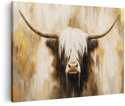 Artaza Canvas Schilderij Schotse Hooglander - Gouden Abstracte Kunst - 120x80 cm - Groot - Wanddecoratie Woonkamer - Schilderijen - Muurdecoratie