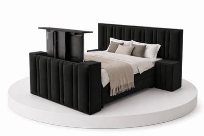 Boxspring CineLux TV-Lift - 160x200 Compleet - Met nachtkastjes - Zwart - BalBedden
