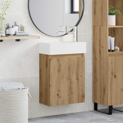 vidaXL - Badkamermeubel - met - kraan - Artisanaal - eiken - 45,5 - x - 22,5 - x - 84 - cm