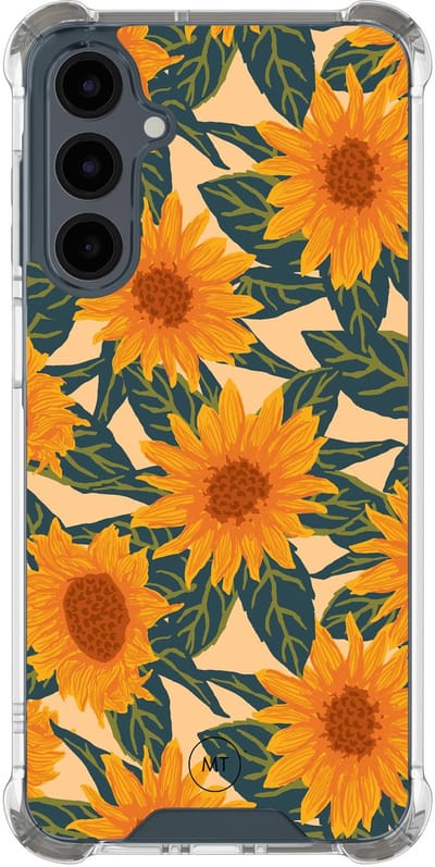 Hoesje (shockproof) geschikt voor Samsung Galaxy A16 - Zonnebloemen - Extra sterke case - TPU/polycarbonaat - Bloemen - Oranje, Transparant
