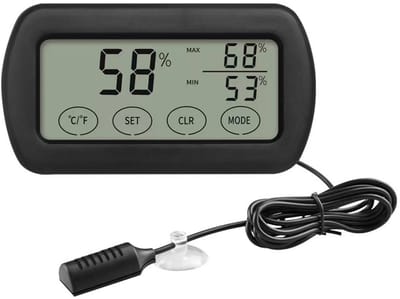 Oneay Temperatuur- en vochtigheidsmonitor, een speciale temperatuur- en vochtigheidsmeter voor kweekbakken voor reptielen en amfibieën (met externe sensor), geschikt voor incubators; LCD-digitaal display.