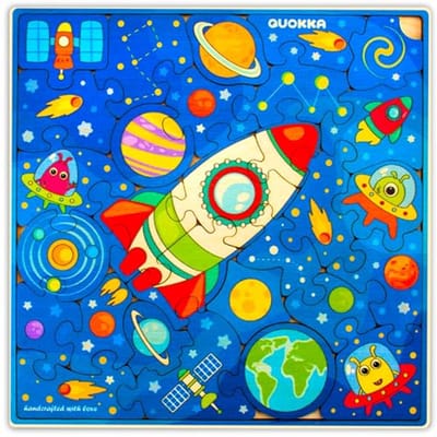 Houten Puzzel - Educatief Speelgoed - Kind Ontwikkeling - 28 Delige Stukjes - 21x21cm - Raket