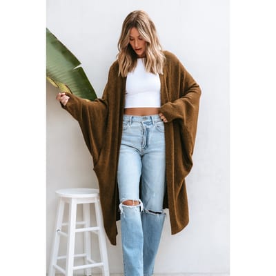 Tan Open Front Dolman Sleeve Duster Cardigan