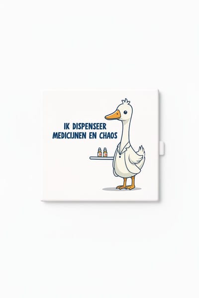 Grappige “Ik Dispenseer Medicijnen en Chaos” Keramische Tegel – Schattige Gans Apotheker Design – Humor Zorg Wanddecoratie Cadeau