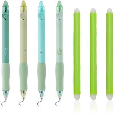 Dailygoods- Balpennen 4 stuks - Uitwisbaar - Rubberen Stiften 3 stuks - Kunststof - Loodblauw - Geschikt voor studenten - Schrijfgerei