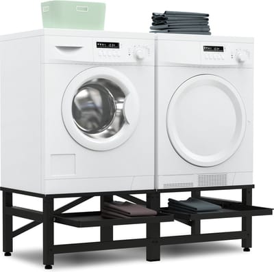 Bodo® - Wasmachine Verhoger - Dubbel - Kast - Ombouw uitschuifbare Plank - Zwart - 124x54x37cm